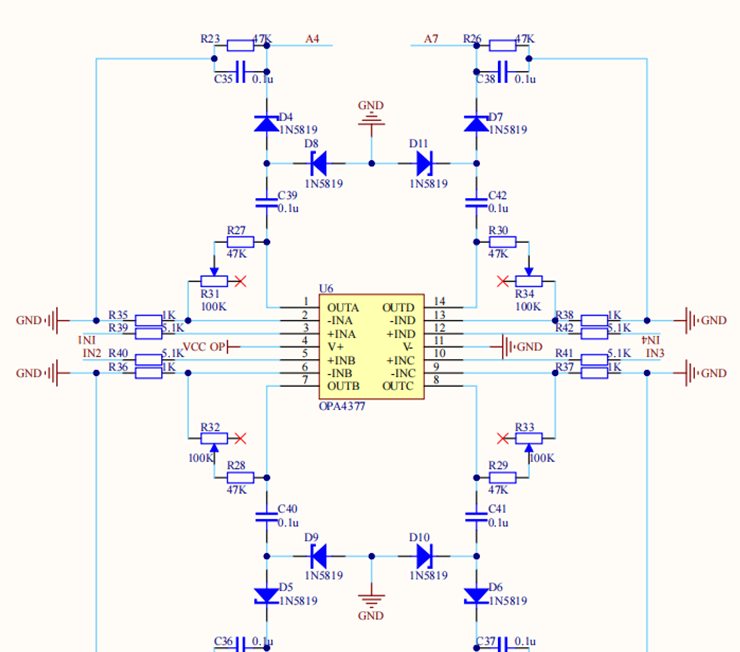 ▲ 图 3-12 信号检测最终采用OPA4377方案