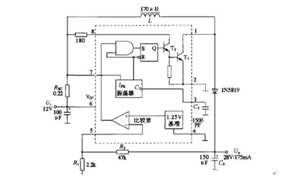 ▲ MC34063升压电路原理图