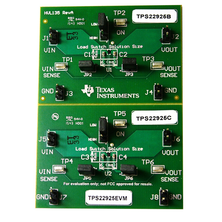 TPS22925EVM 3.6V，3A，9Ω负载开关评估模块主板图像