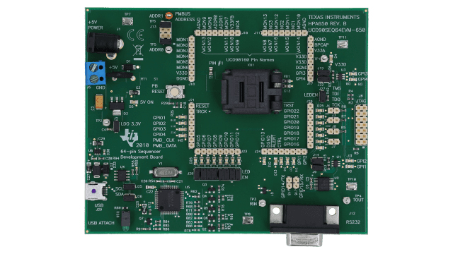 UCD90SEQ64EVM-650评估模块，用于UCD90xxx 64针序列器和系统健康监视器主板图像