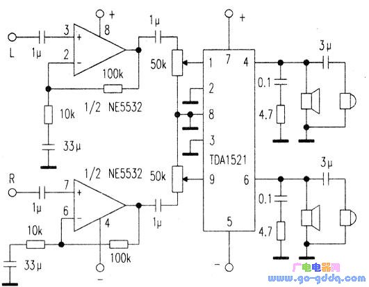 NE5532+TDA1521电路图