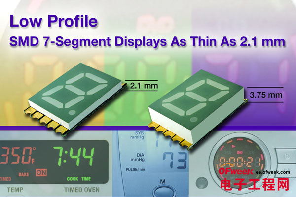 高度低至2.1mm的10mm标准SMD 7段LED数码管
