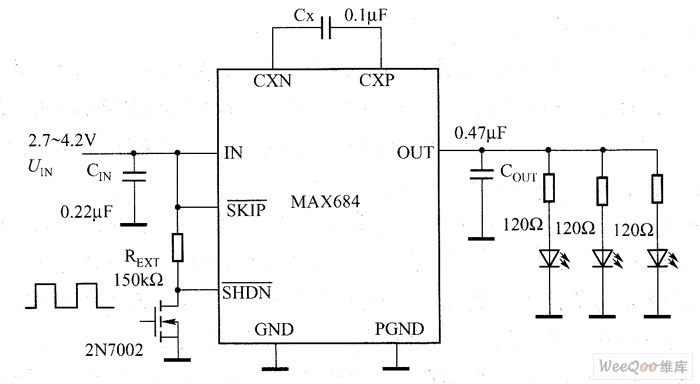 MAX684电荷泵驱动白光LED电路图-LED照明电路