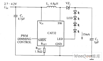 CAT32驱动白光LED电路图-LED照明电路