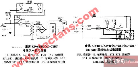 康博KD-6TBC KD-7TBC冷热饮水机电路图