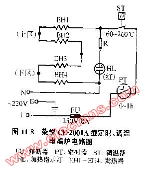 荣悦CE-2001A型定时调温电焗炉电路图